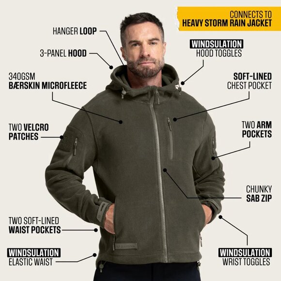 Baerskin green polar fleece tactical hoodie. Unisex size small - Picture 2 of 6